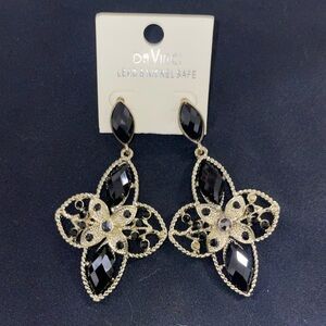 DaVinci Elegant Black and Gold Floral Earrings